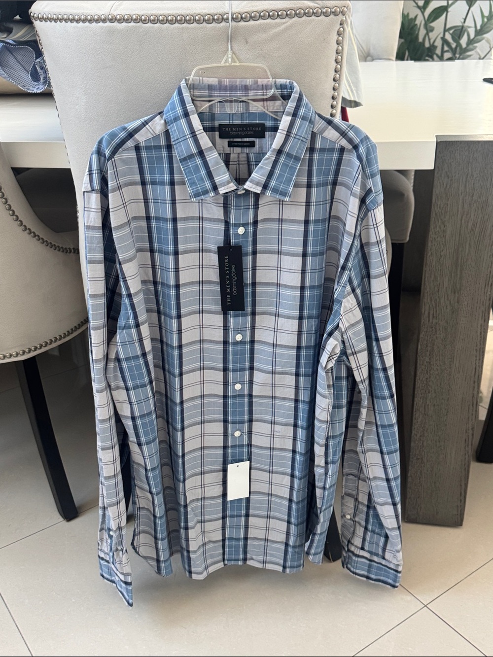 The Men's Store Bloomingdale’s Blue and White Plaid Button-Down Shirt